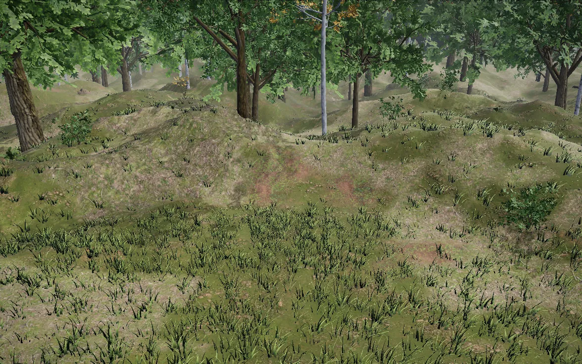 A world built from the sentence “a 64x64 forest with rocks and trees”